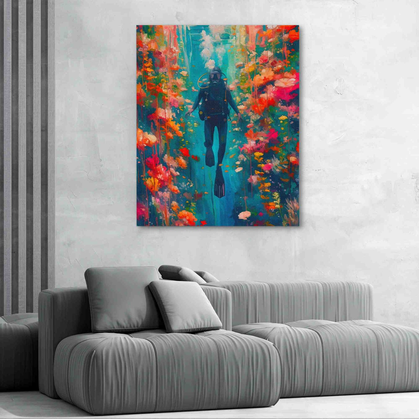 Diving in Life - Maximalist Wall Art in Black Frame