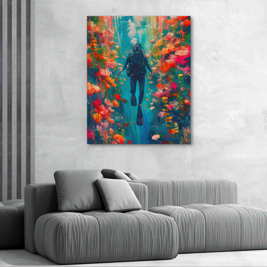 Diving in Life - Maximalist Wall Art in Black Frame