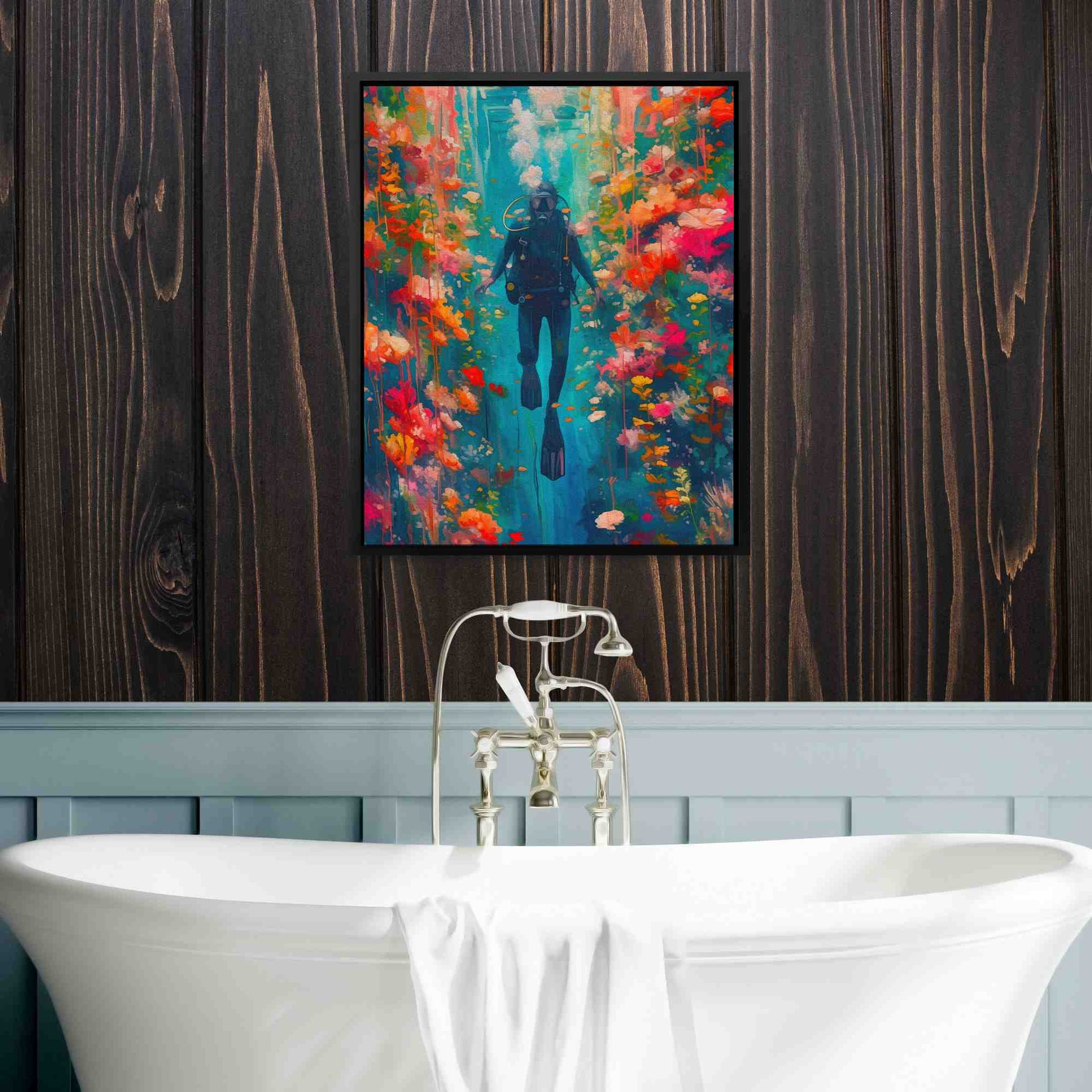 Diving in Life - Oceanic Wall Art in Black Frame