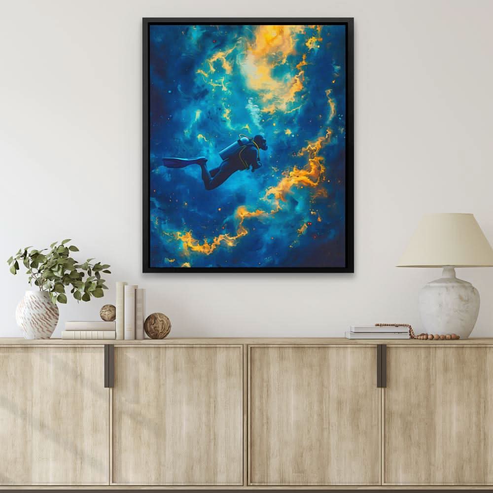 Diving into the Abyss - Diving Wall Art in Black Frame