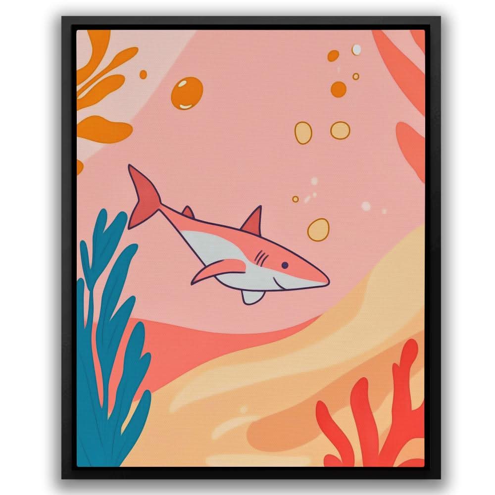 Diving Pink Shark - Modern Colorful Canvas Wall Art