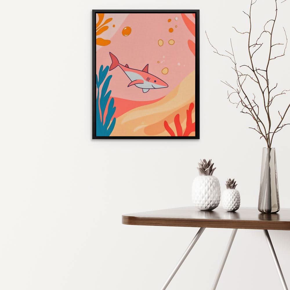 Diving Pink Shark - Large Modern Canvas Print