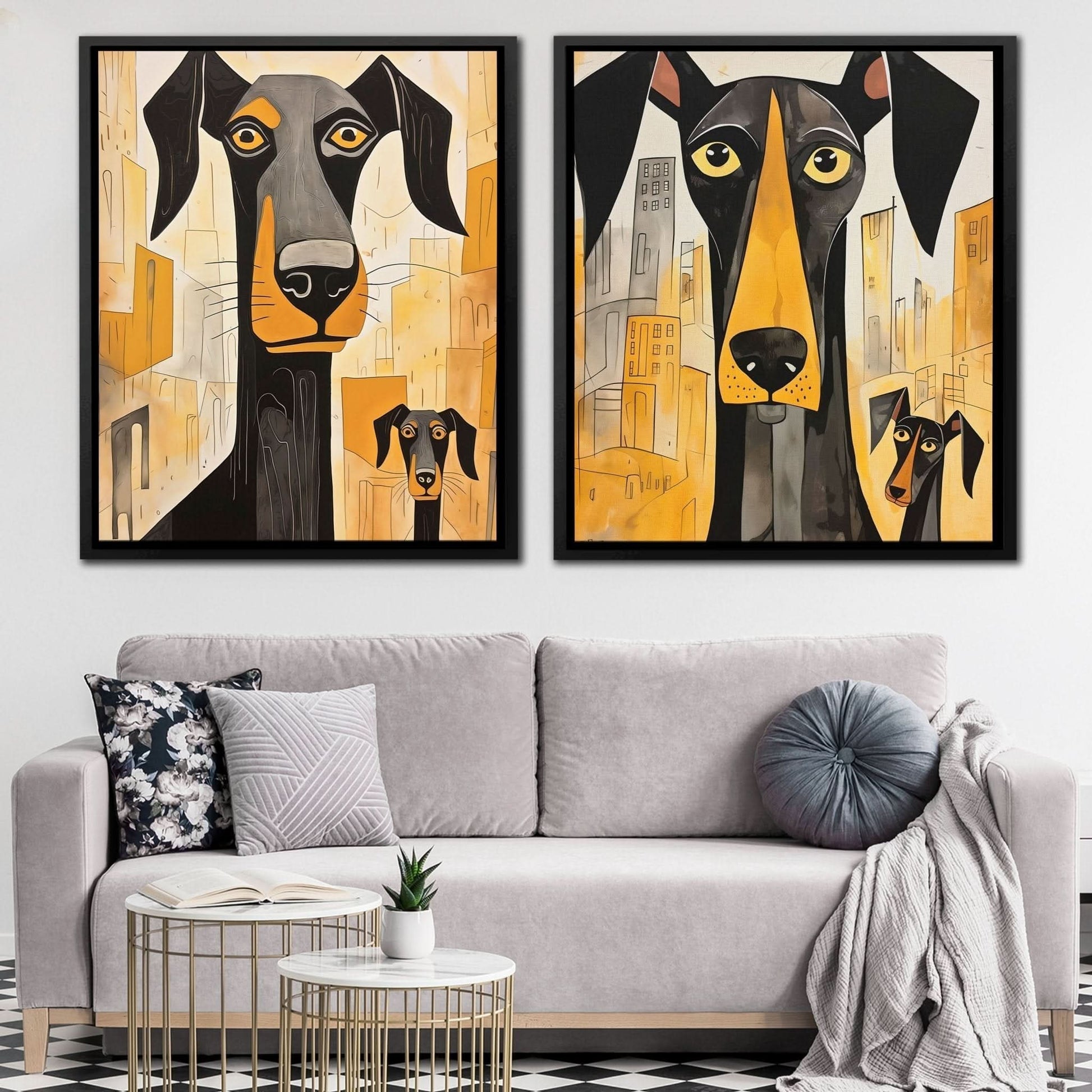 Doberman Pack Canvas (2) Set - Canvas Wall Art