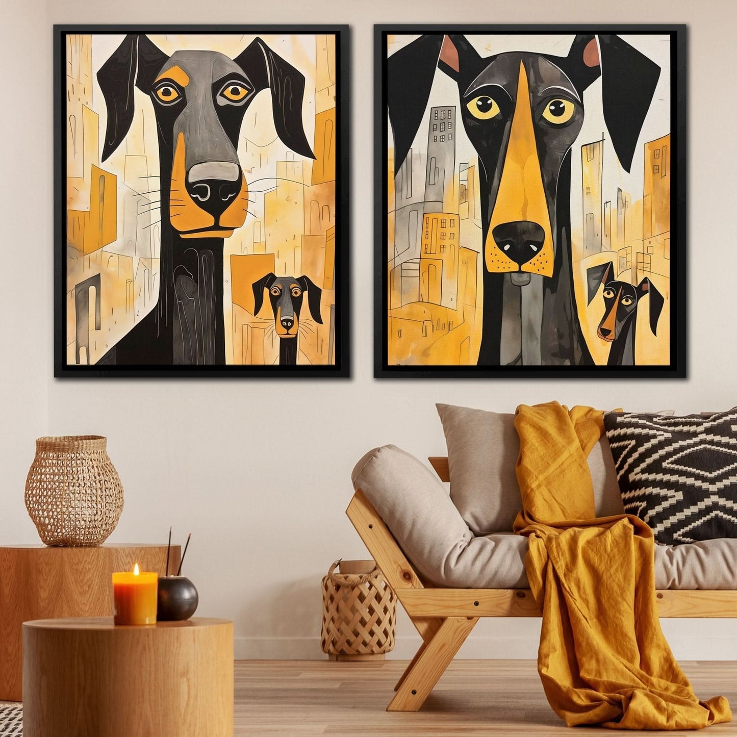 Doberman Pack Canvas (2) Set - Doberman Canvas Print