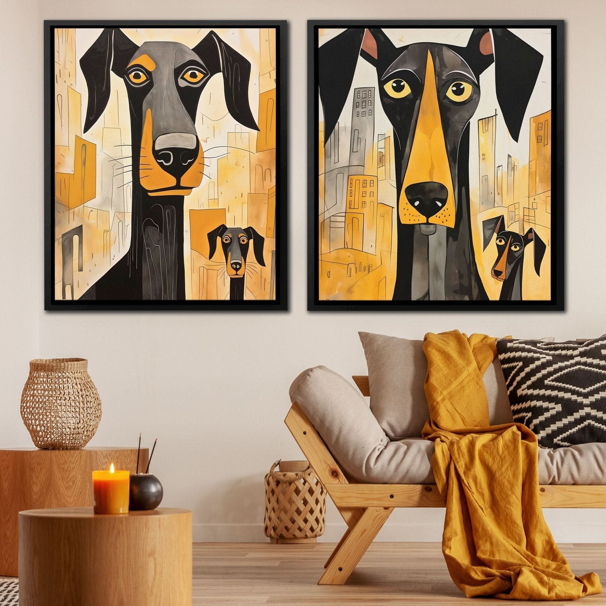 Doberman Pack Canvas (2) Set - Doberman Canvas Print
