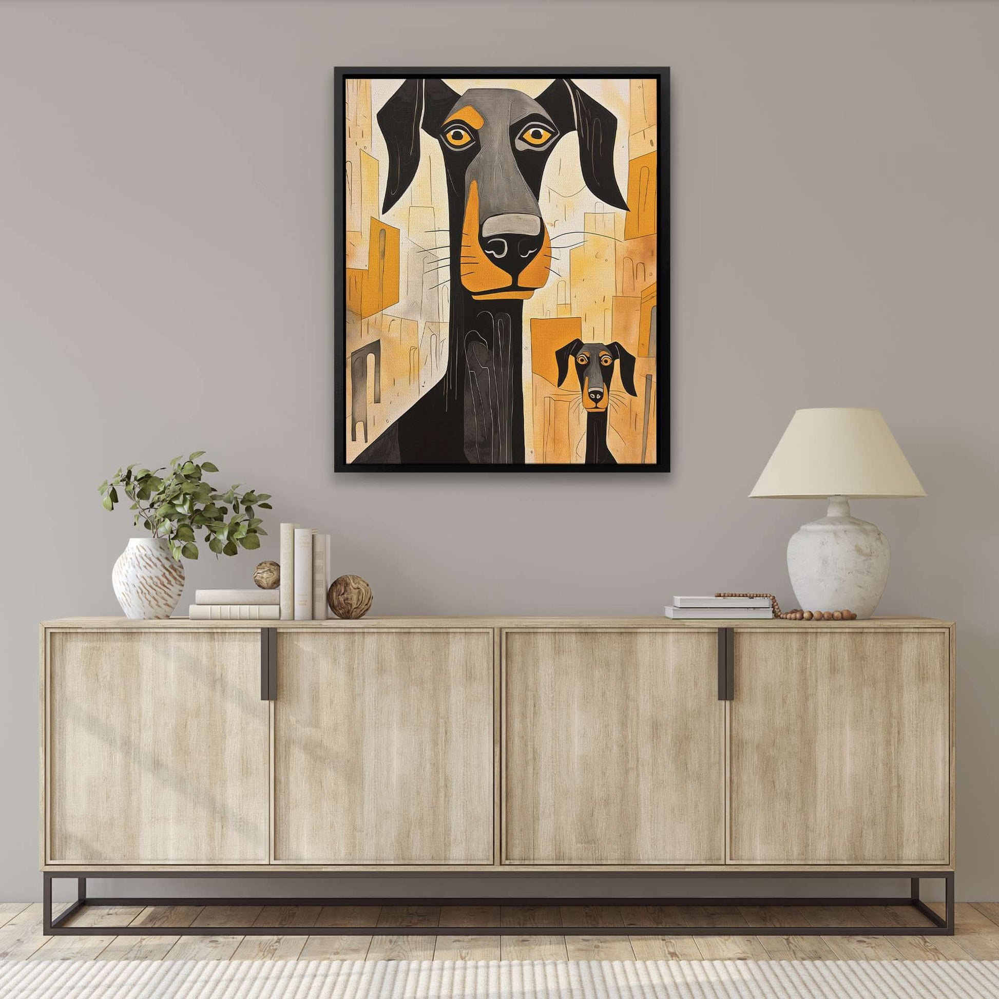 Doberman's Love - Wall Art in Black Frame