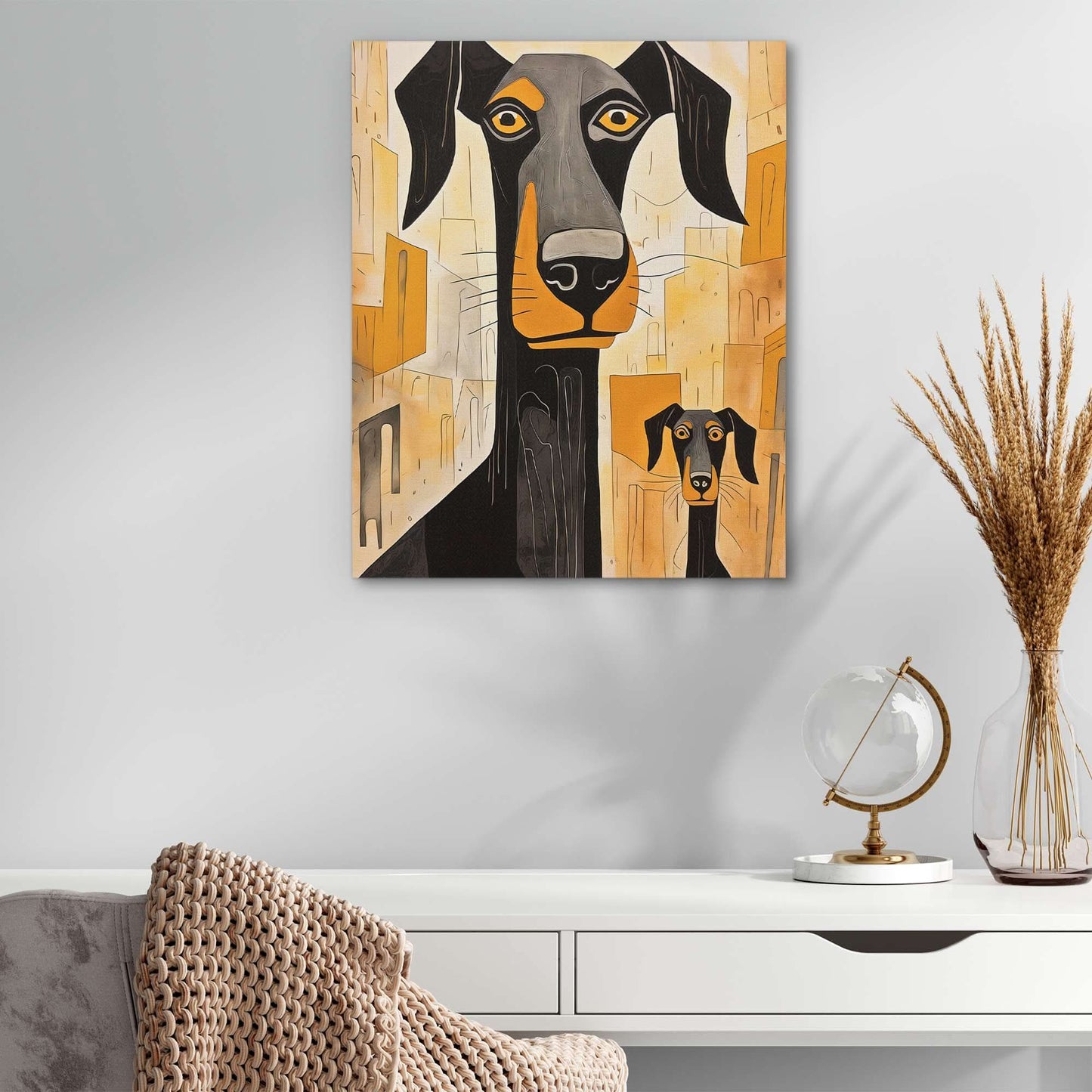 Doberman's Love - Black and Gold Doberman Canvas Print