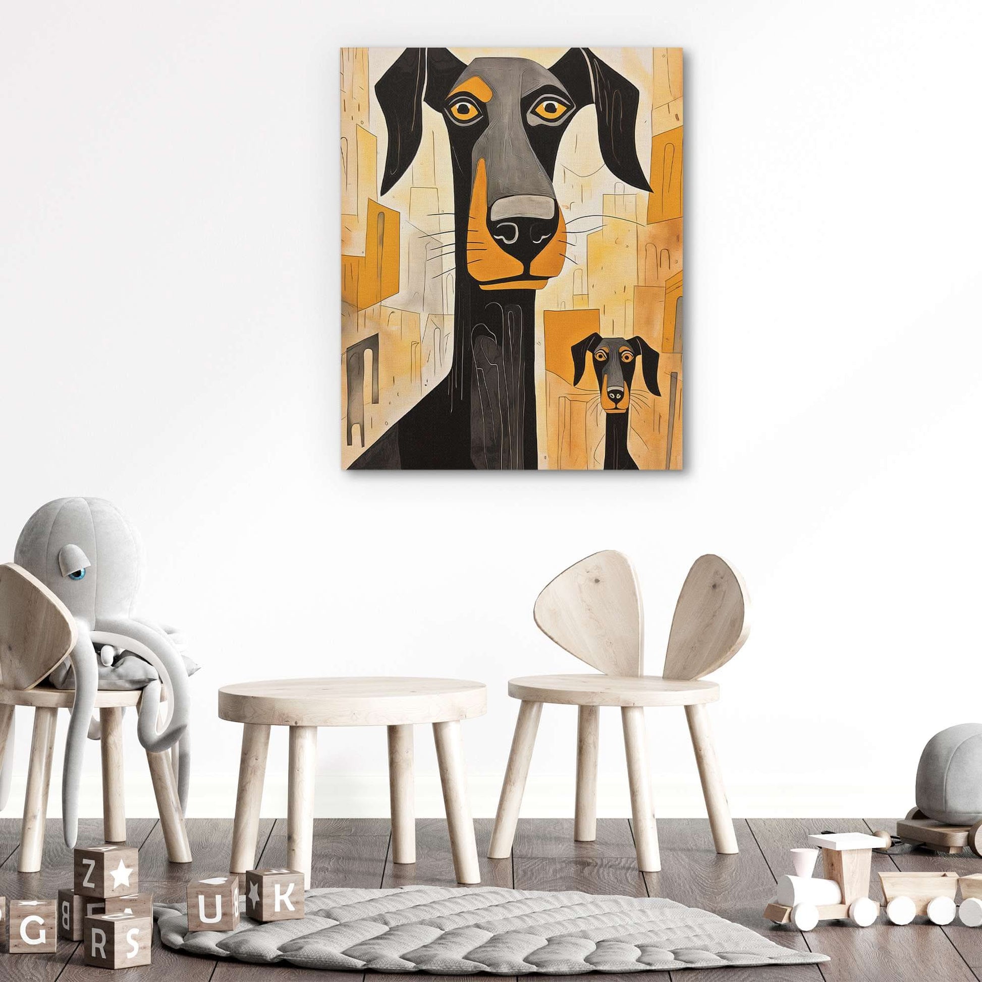 Doberman's Love - Black and Gold Canvas Wall Art
