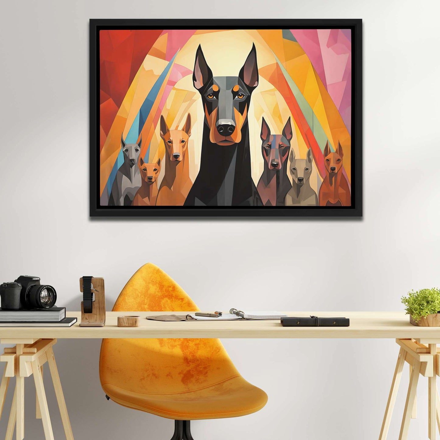 Doberman's On Duty - Wall Art in Black Frame