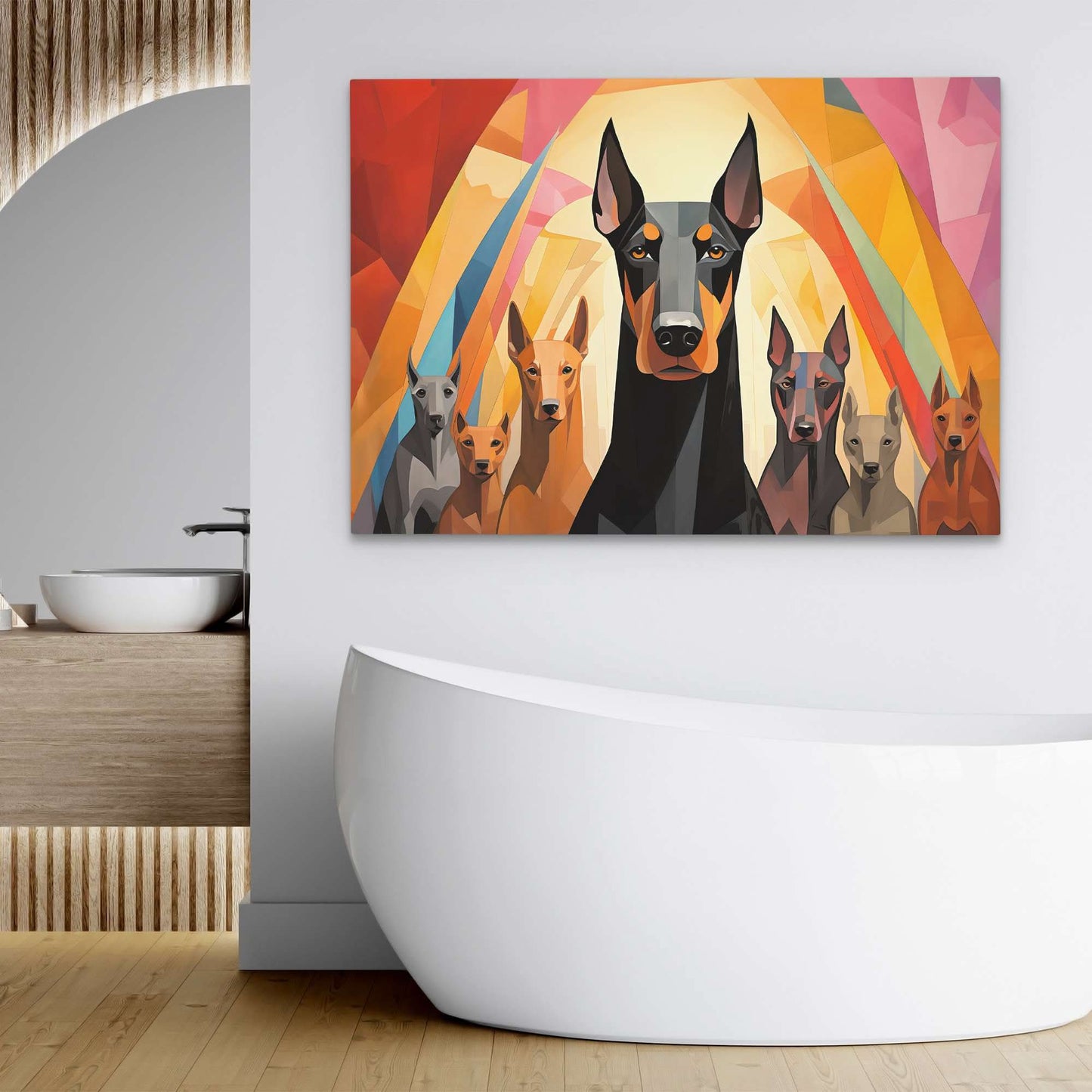 Doberman's On Duty - Yellow Wall Art