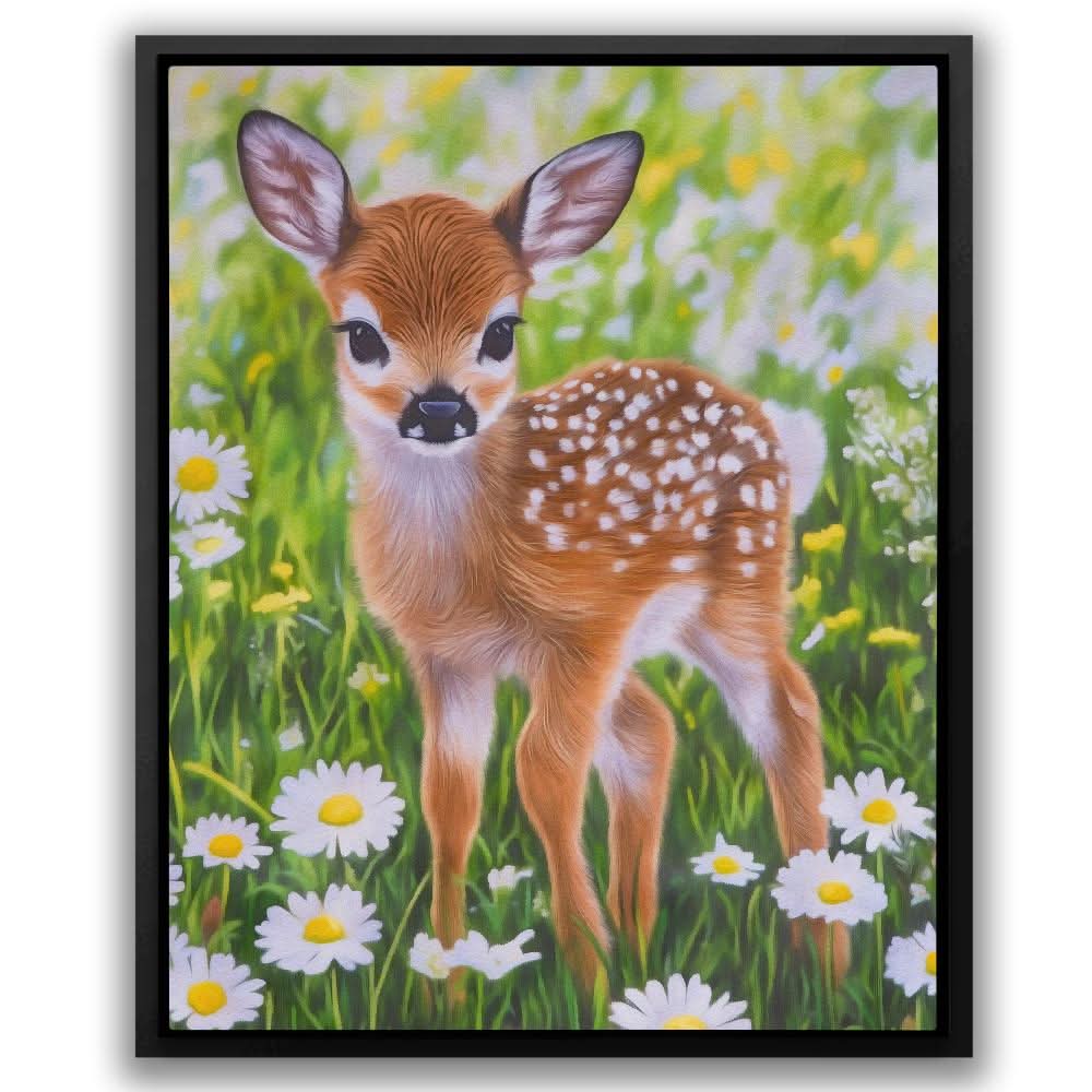 Doe in Daisies - Contemporary Brown Canvas Wall Art