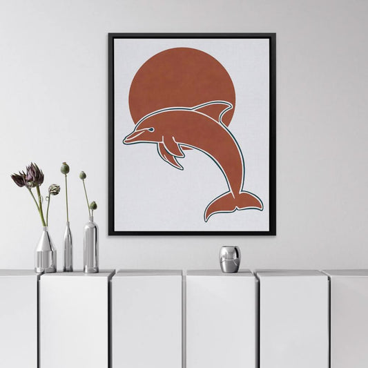 Dolphin and Sun Circle - Contemporary Wall Art in Black Frame