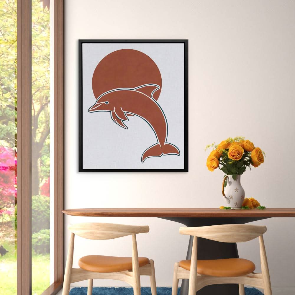 Dolphin and Sun Circle - Oversized Animals Canvas Wall Art