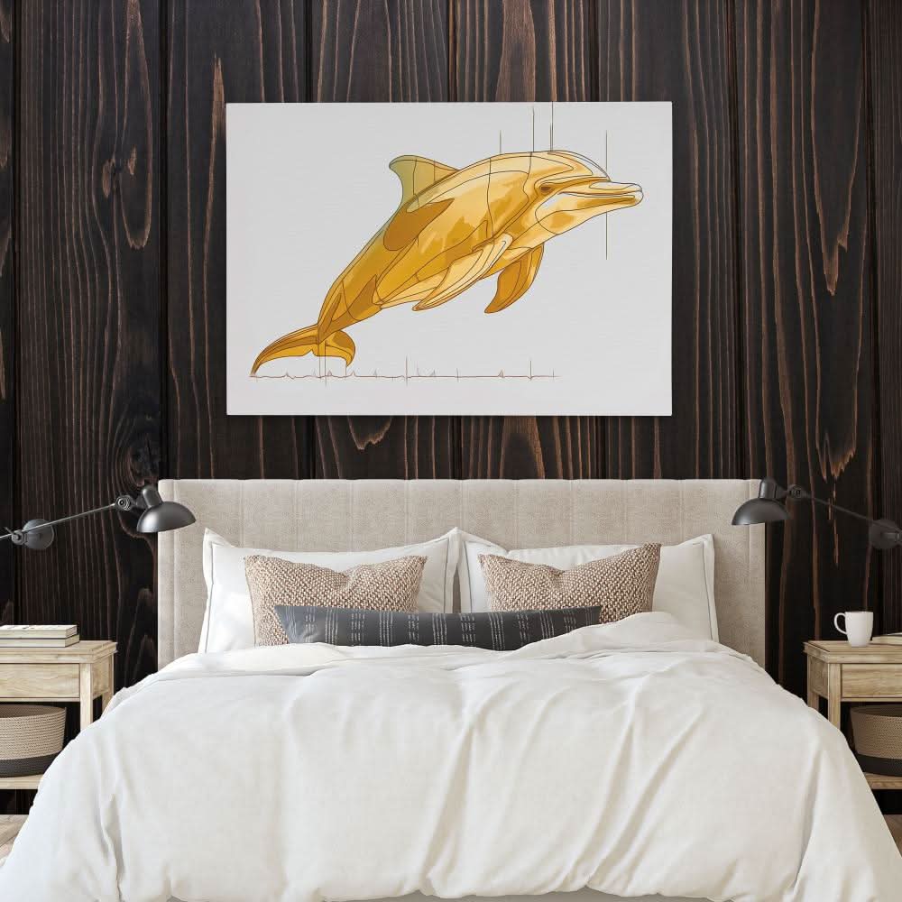 Dolphin Sound Waves - Minimalist Wall Art in Black Frame