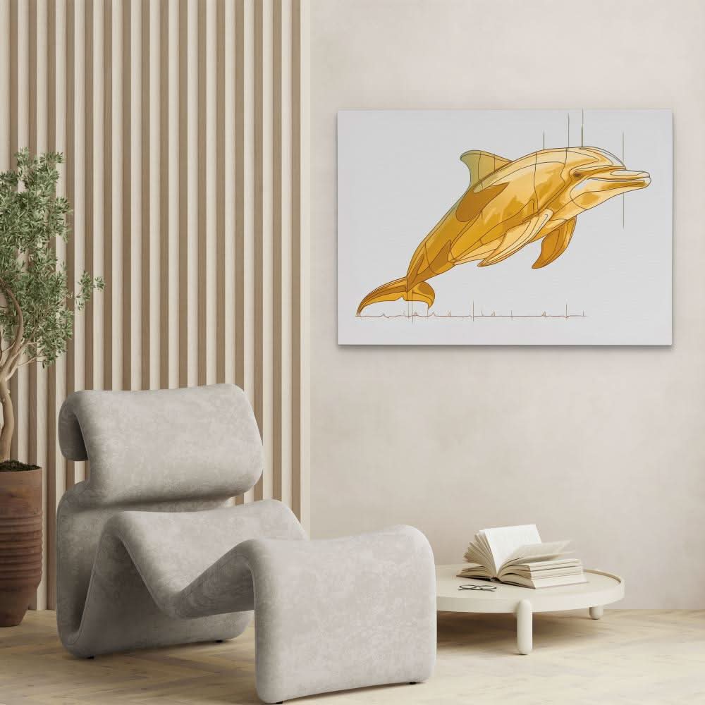 Dolphin Sound Waves - Modern Gold Canvas Wall Art