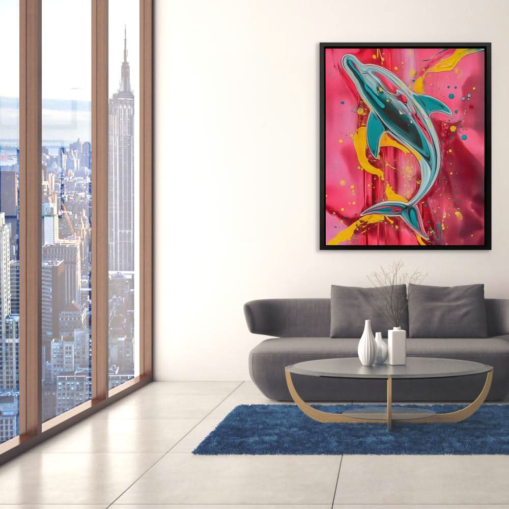 Dolphin Splash - Dolphin Wall Art in Black Frame