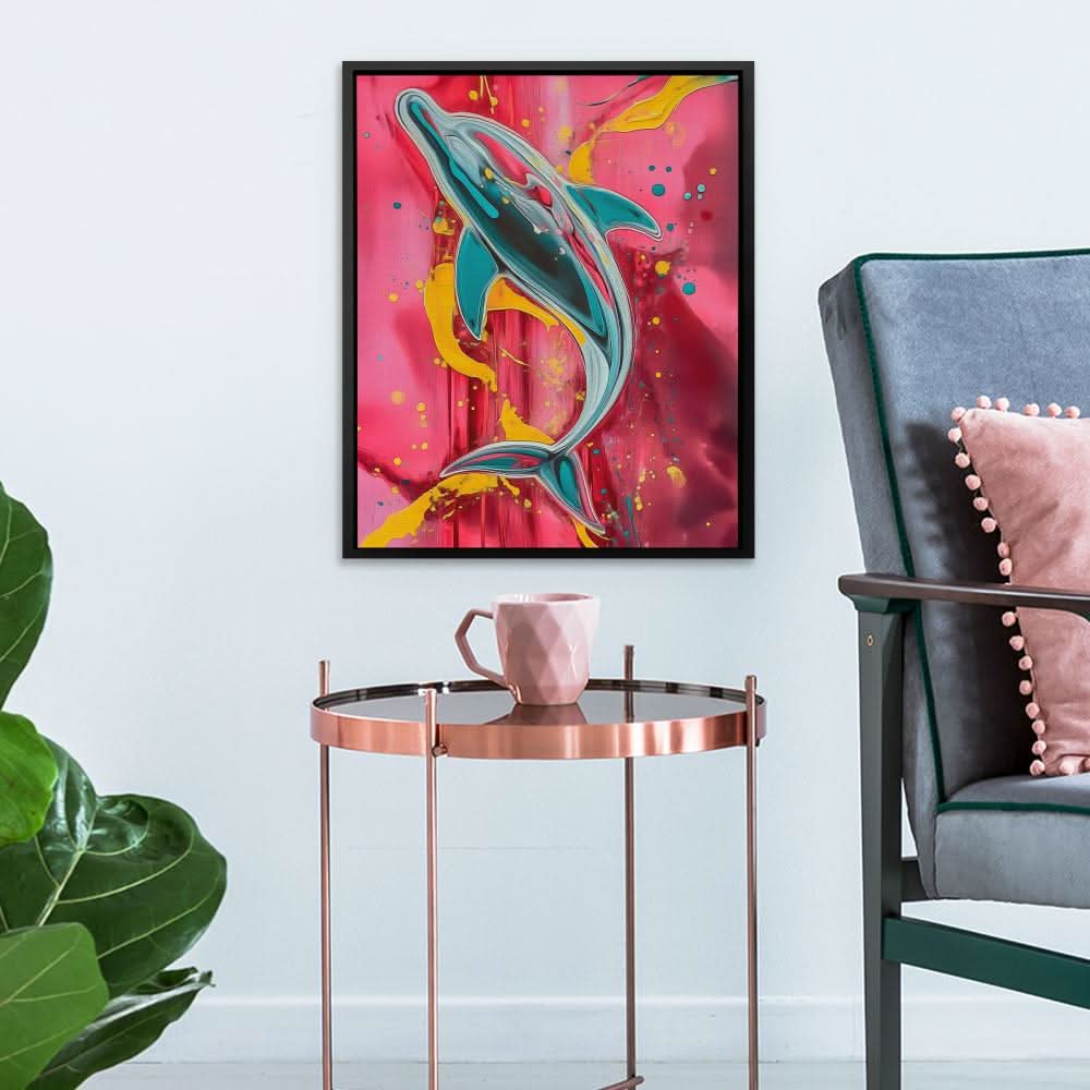 Dolphin Splash - Colorful Wall Art