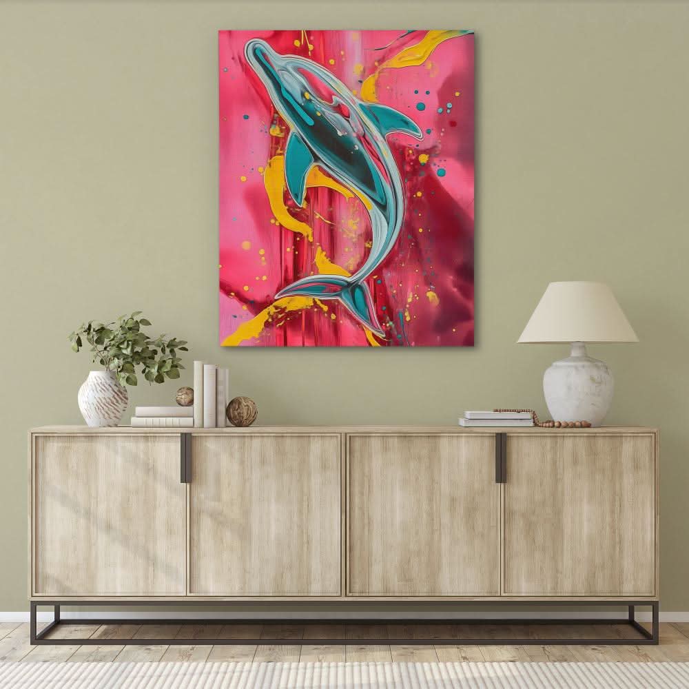 Dolphin Splash - Colorful Canvas Wall Art