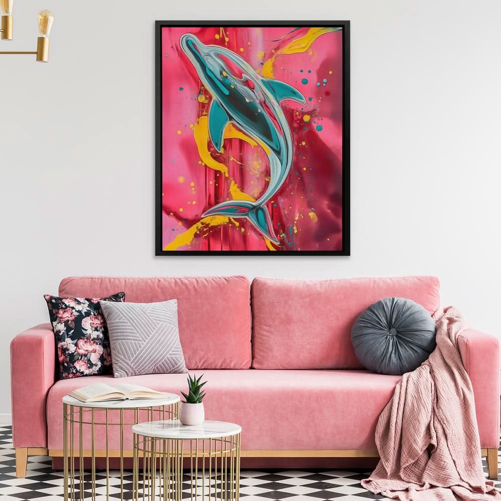 Dolphin Splash - Wall Art in Black Frame