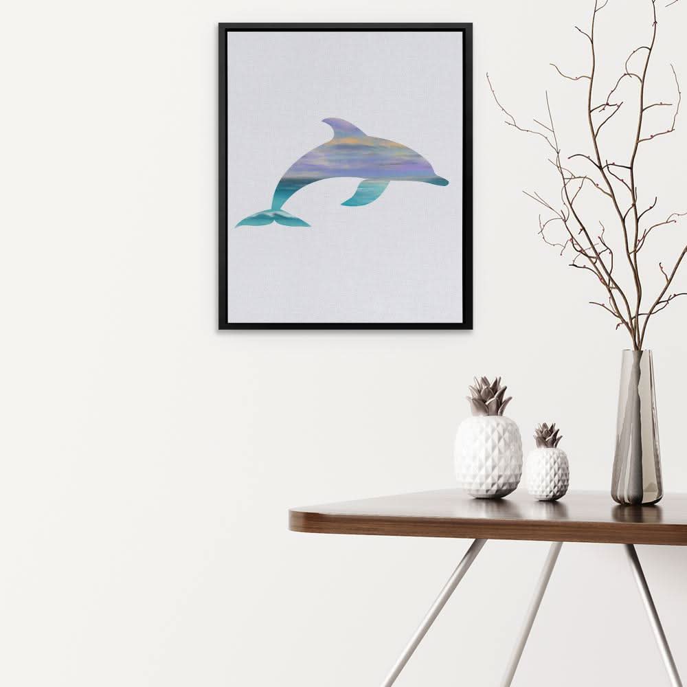 Dolphin with Sunset Tones - Oversized Beach Canvas Wall Art