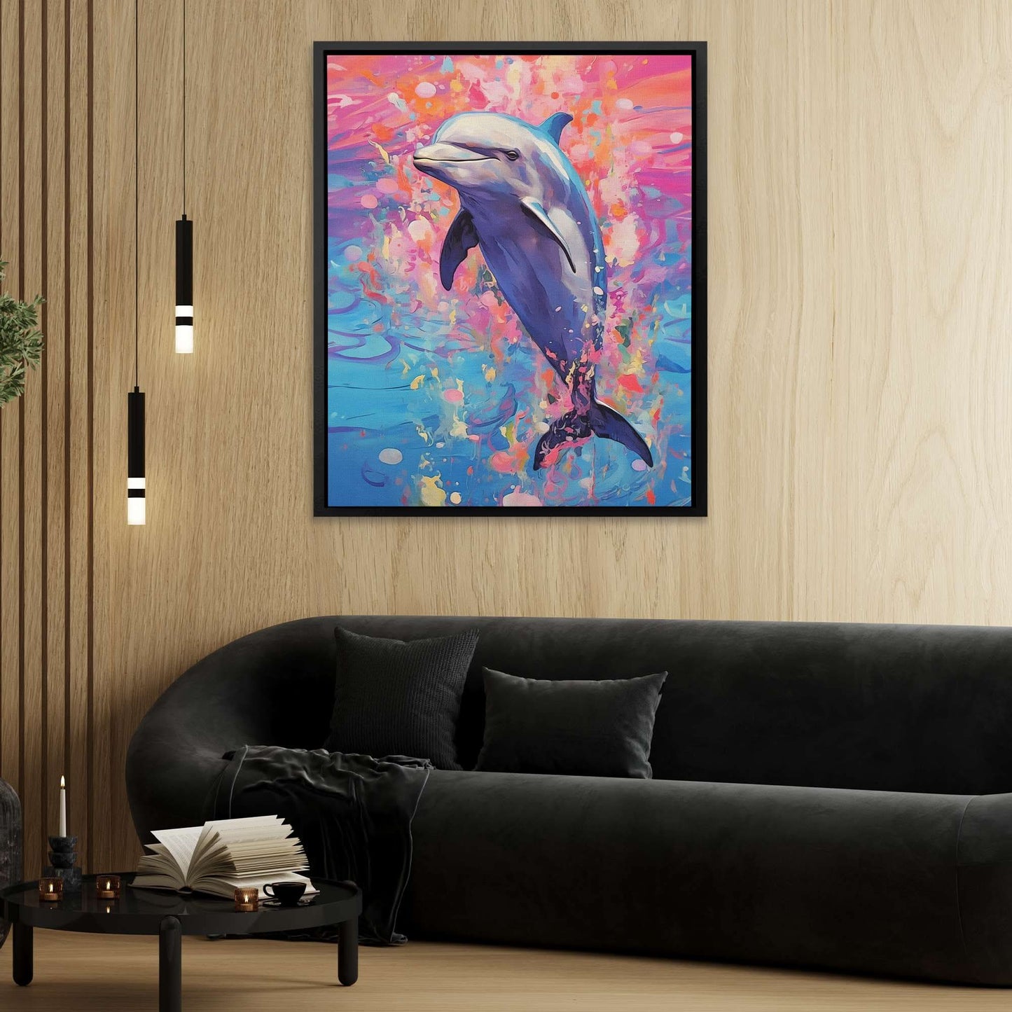 Dolphins Dance - Pop Art Blue Canvas Wall Art