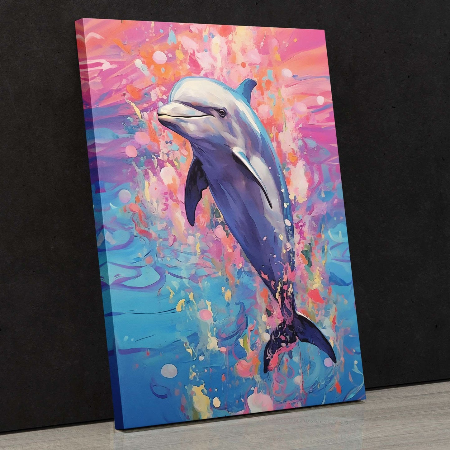 Dolphins Dance - Pop Art Wall Art in Black Frame
