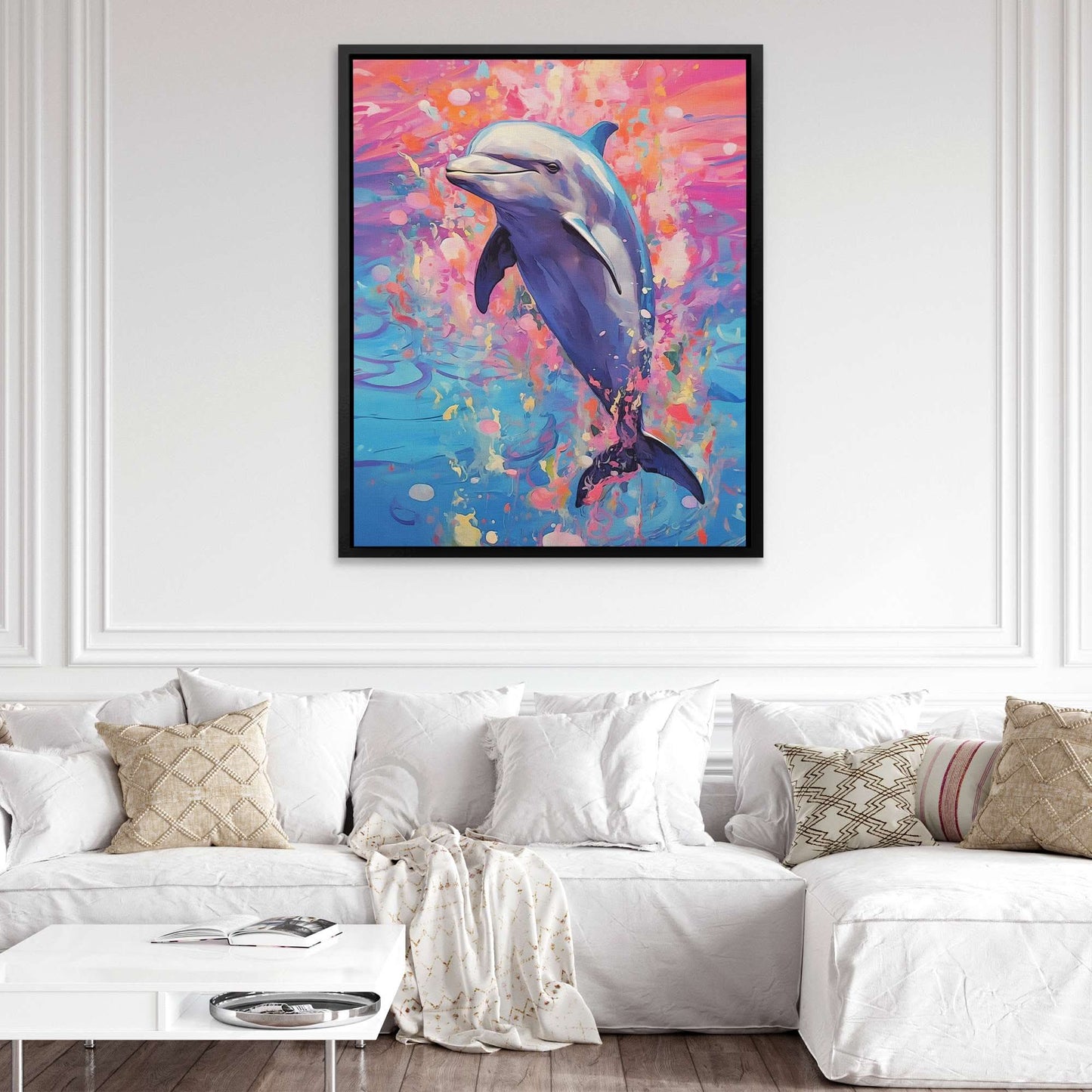 Dolphins Dance - Oversized Animals Canvas Wall Art