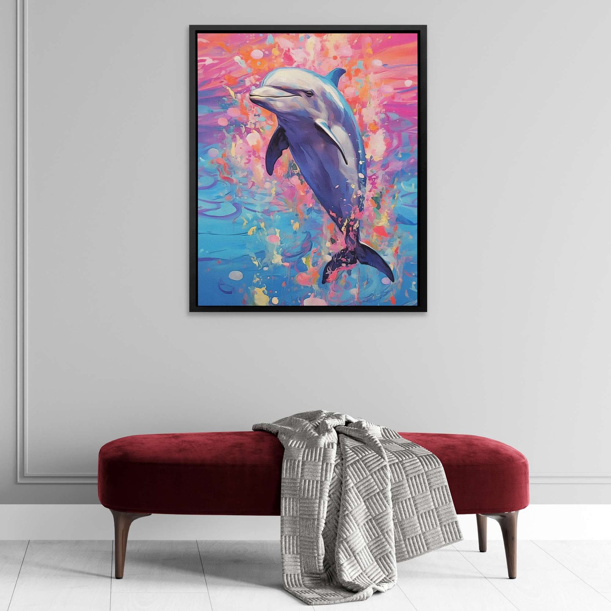 Dolphins Dance - Dolphin Wall Art in Black Frame
