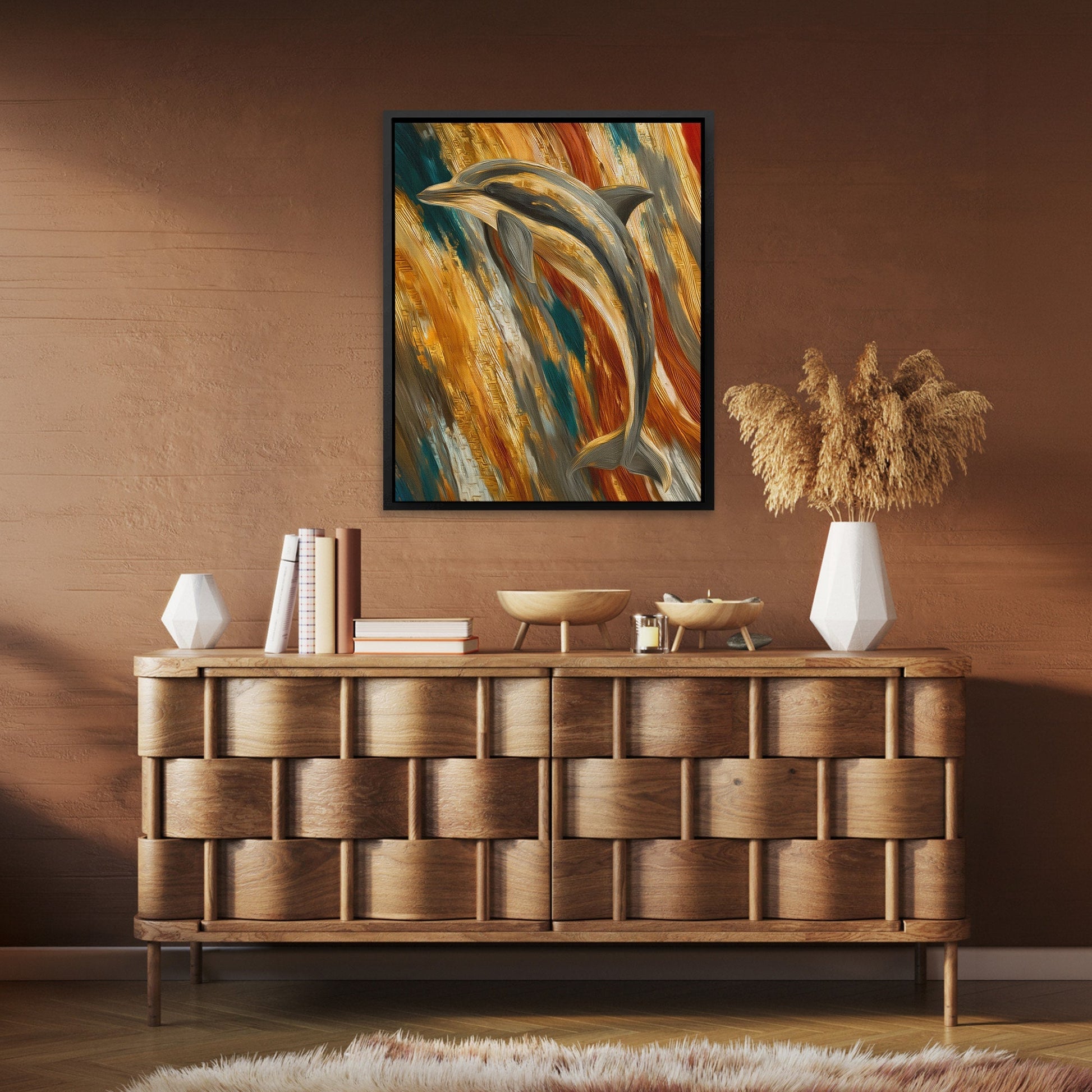Dolphins Golden Current - Luxury Wall Art