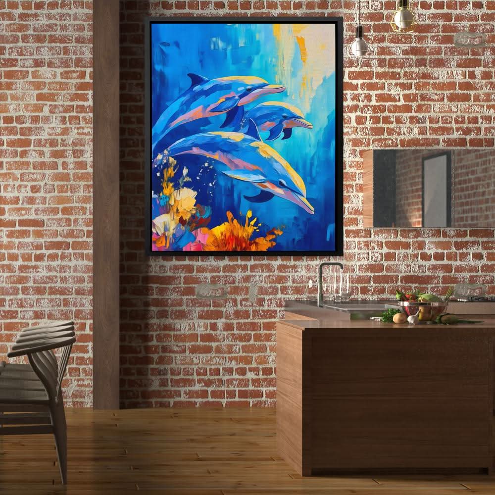 Dolphins In Motion - Blue Canvas Wall Art