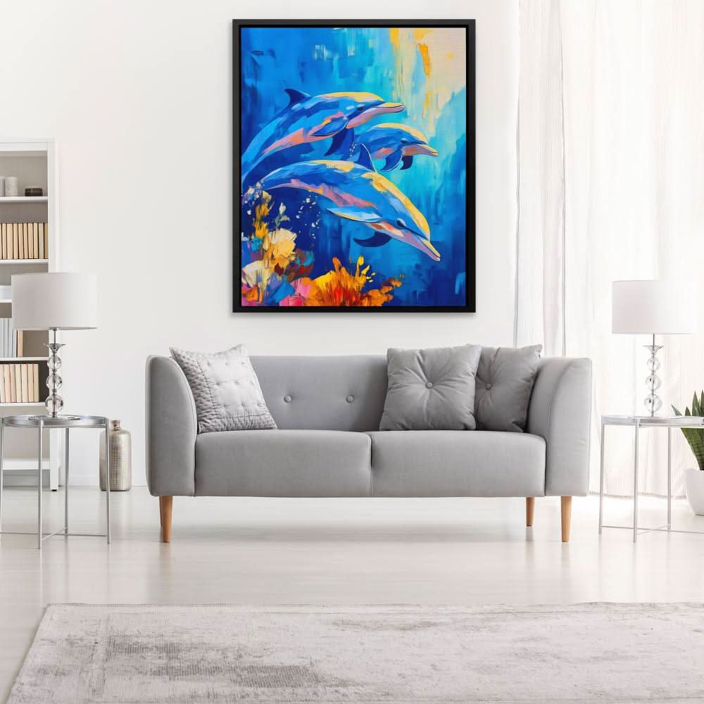 Dolphins In Motion - Large Canvas Print