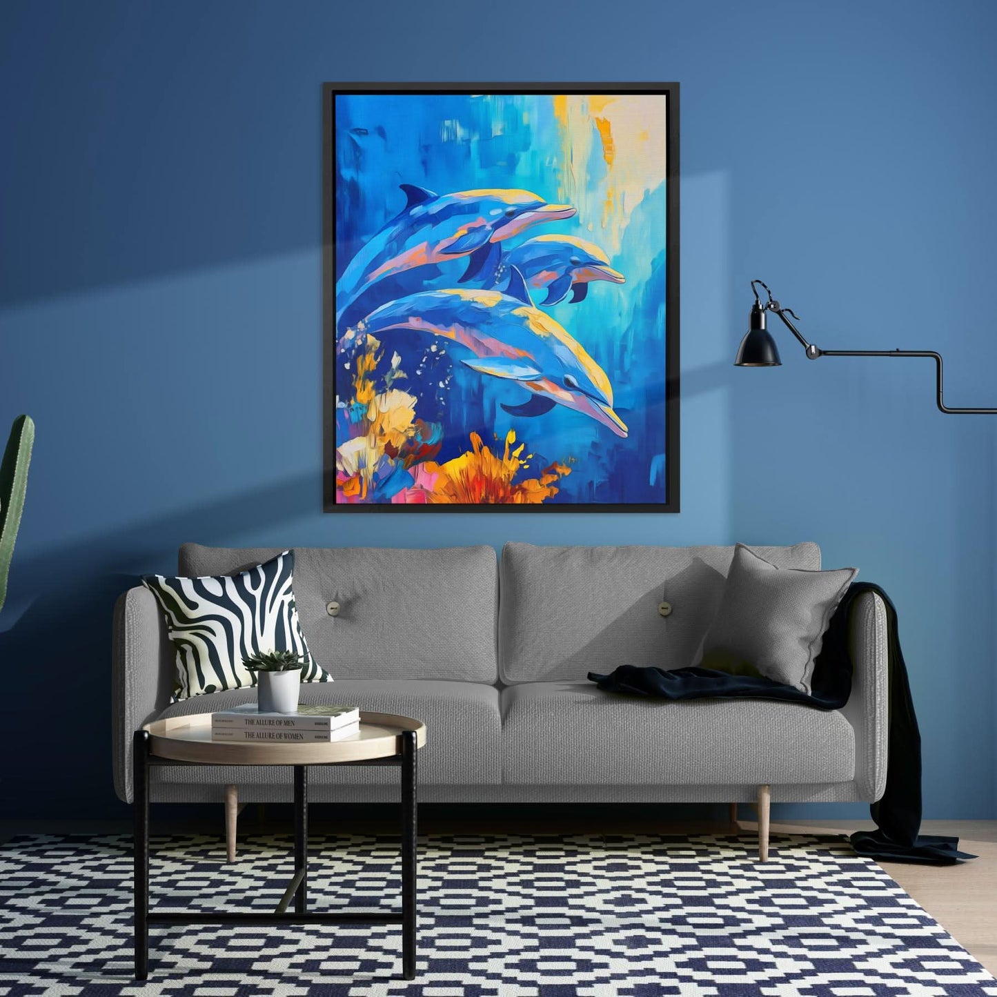 Dolphins In Motion - Coastal Wall Art in Black Frame