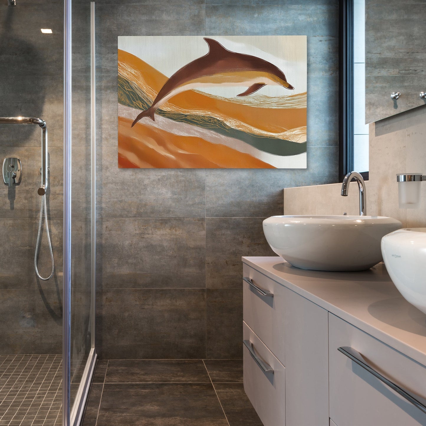 Dolphins Through Golden Waves - Luxury Wall Art