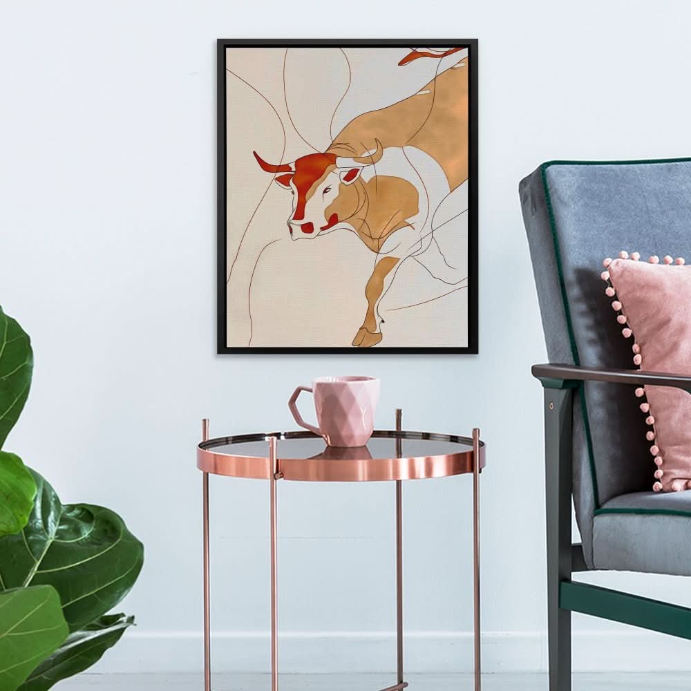 Doodle of a Bull - Bull Wall Art in Black Frame