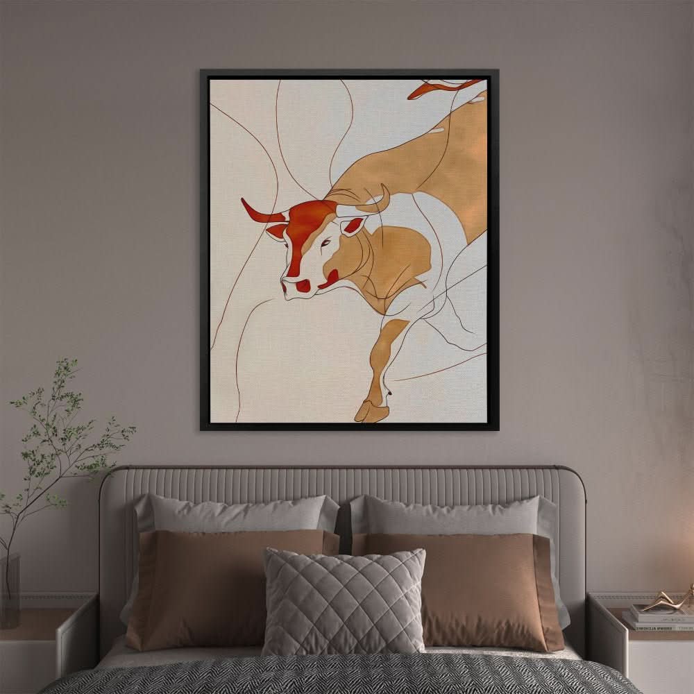 Doodle of a Bull - Abstract Wall Art in Black Frame