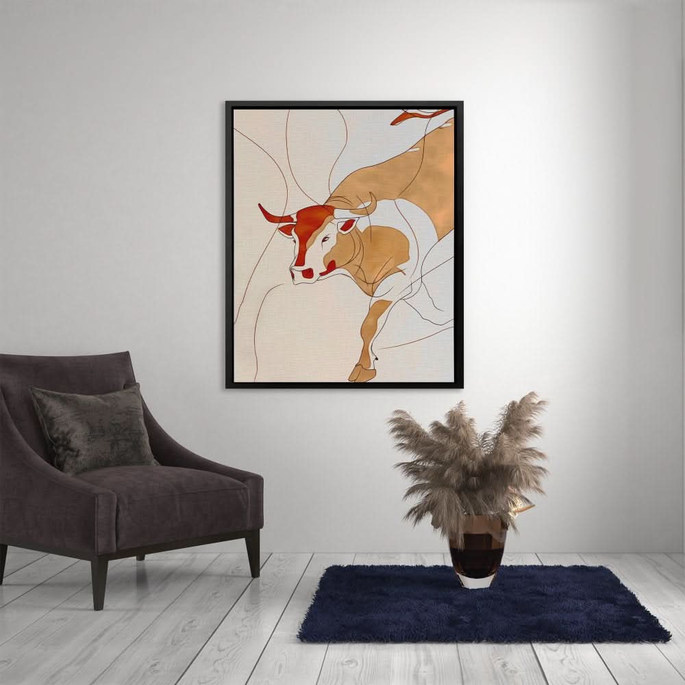Doodle of a Bull - Brown Wall Art for Living Room