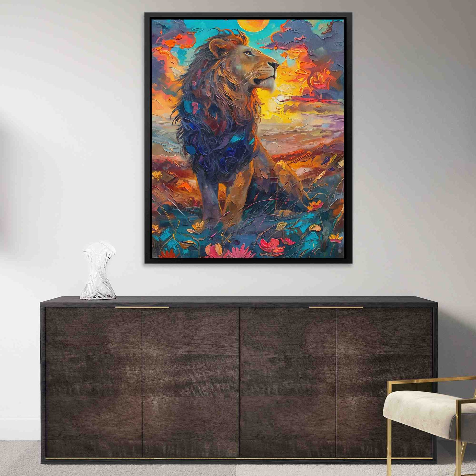 Downwind Scent - Lion Wall Art in Black Frame