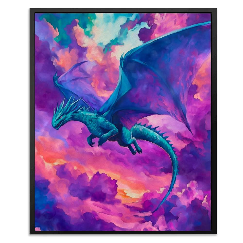 Dragon Among the Clouds - Fantasy Blue Canvas Wall Art