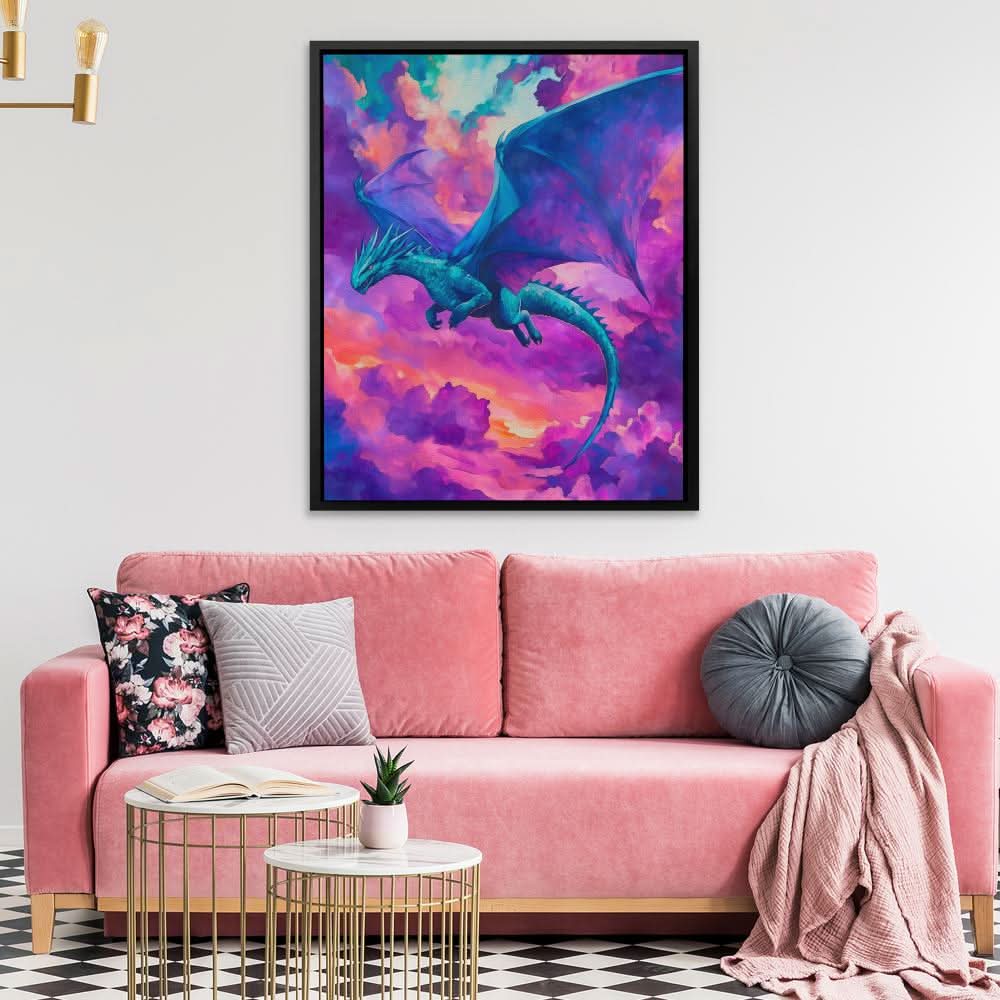 Dragon Among the Clouds - Fantasy Wall Art in Black Frame