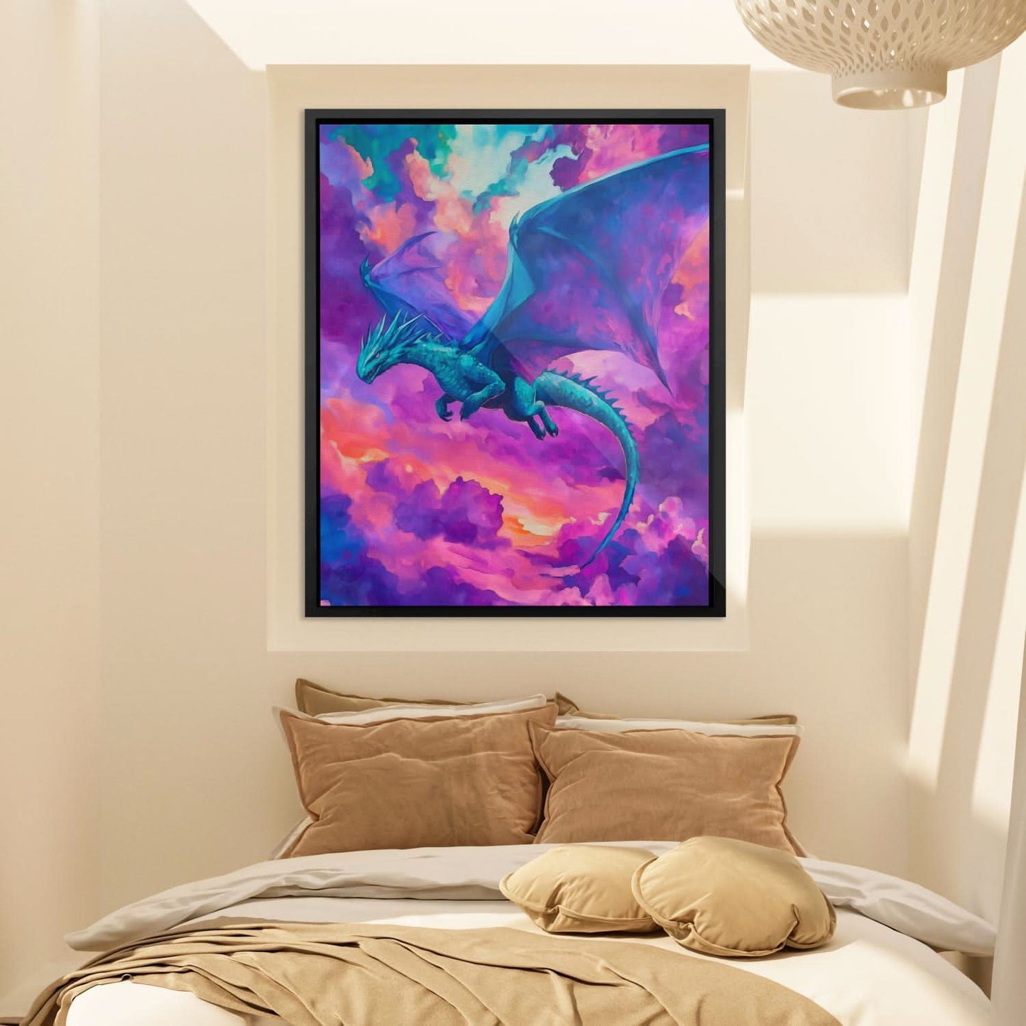 Dragon Among the Clouds - Blue Pink and Purple Canvas Print