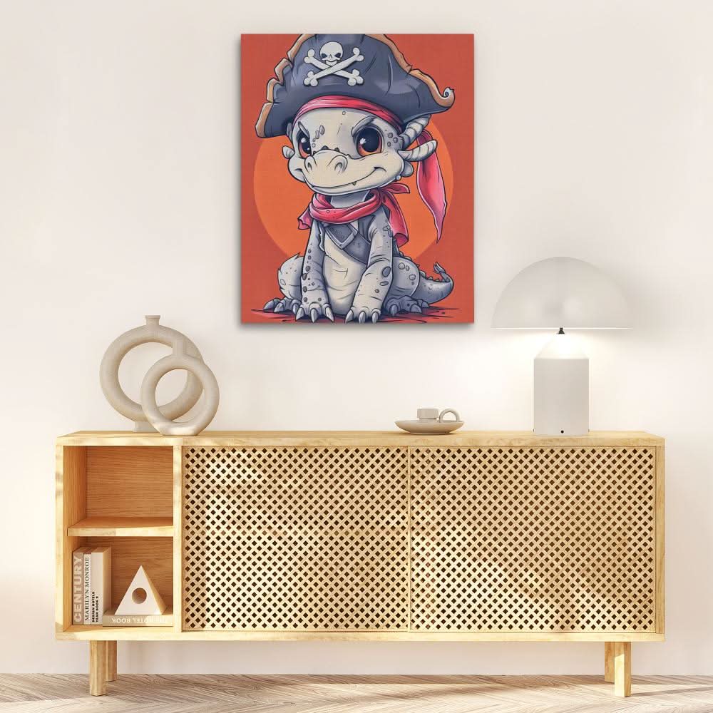 Dragon Pirate - Fun Wall Art in Black Frame