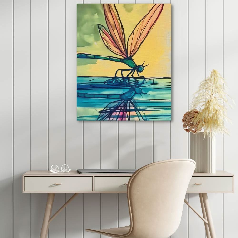 Dragonfly Reflection - Dragonfly Wall Art in Black Frame