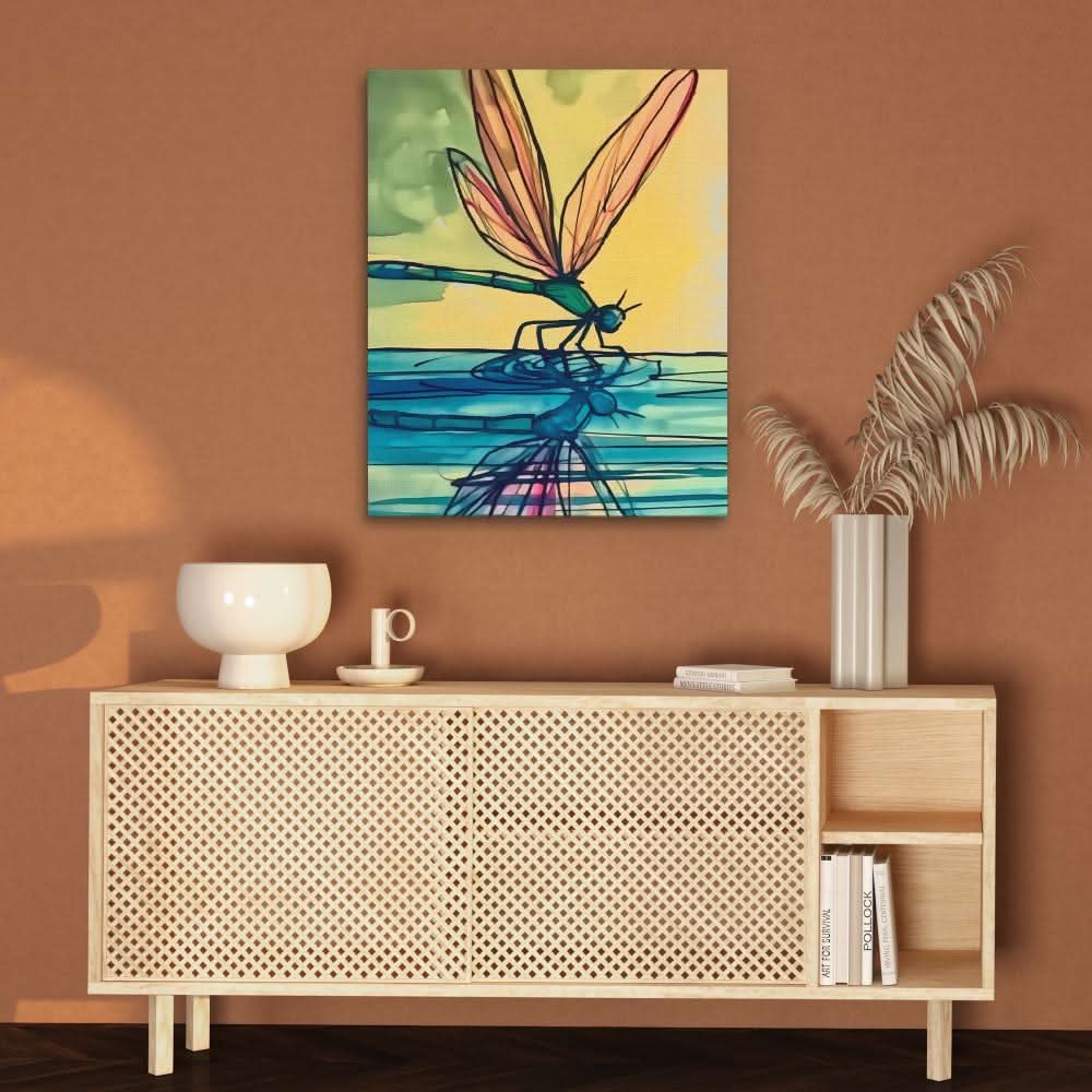 Dragonfly Reflection - Large Watercolor Canvas Print