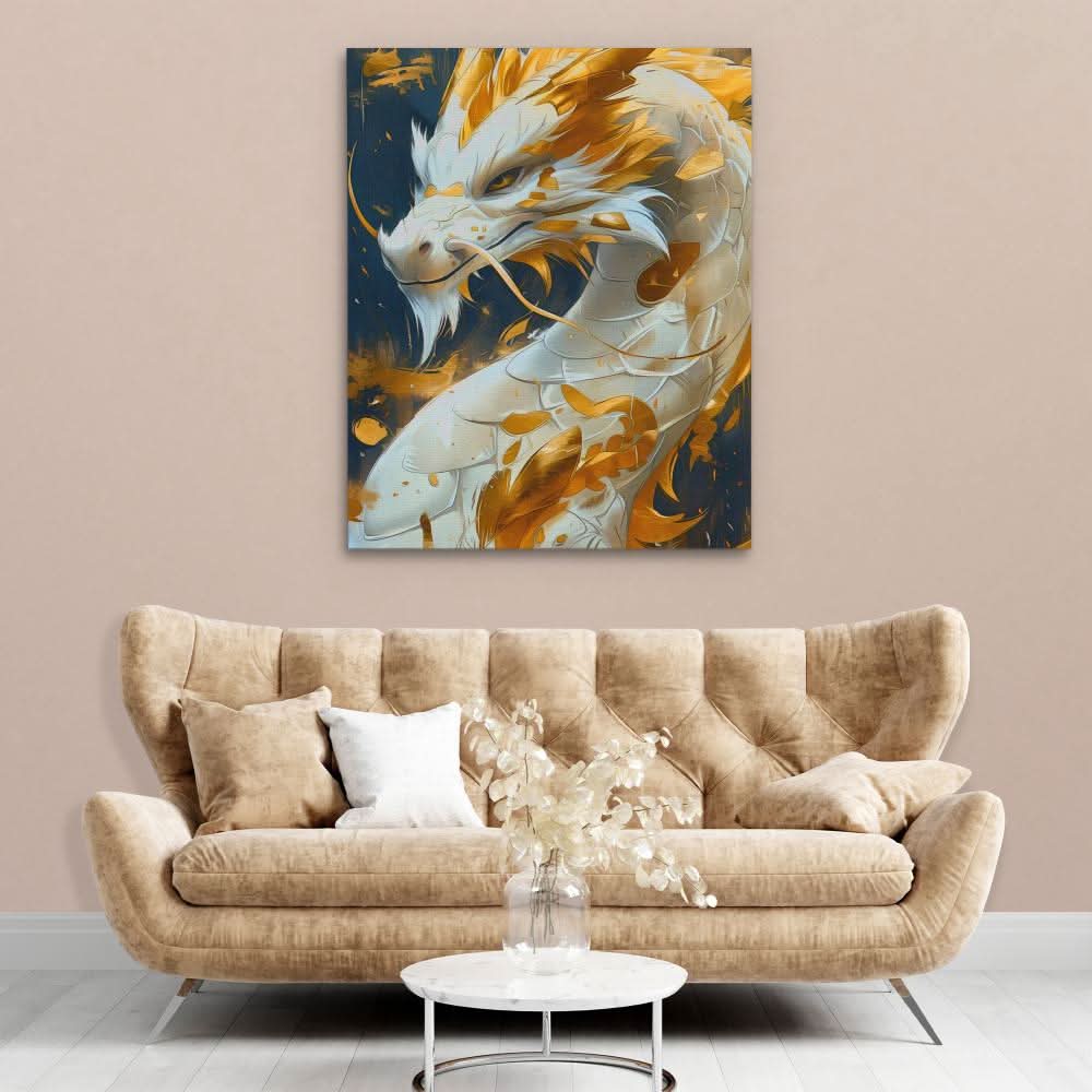 Dragon’s Pride - Modern White Canvas Wall Art