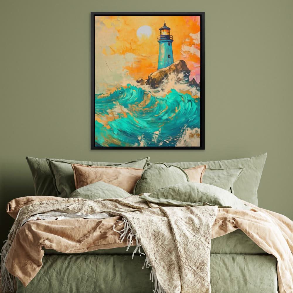 Dramatic Lighthouse - Blue Coastal Canvas Print