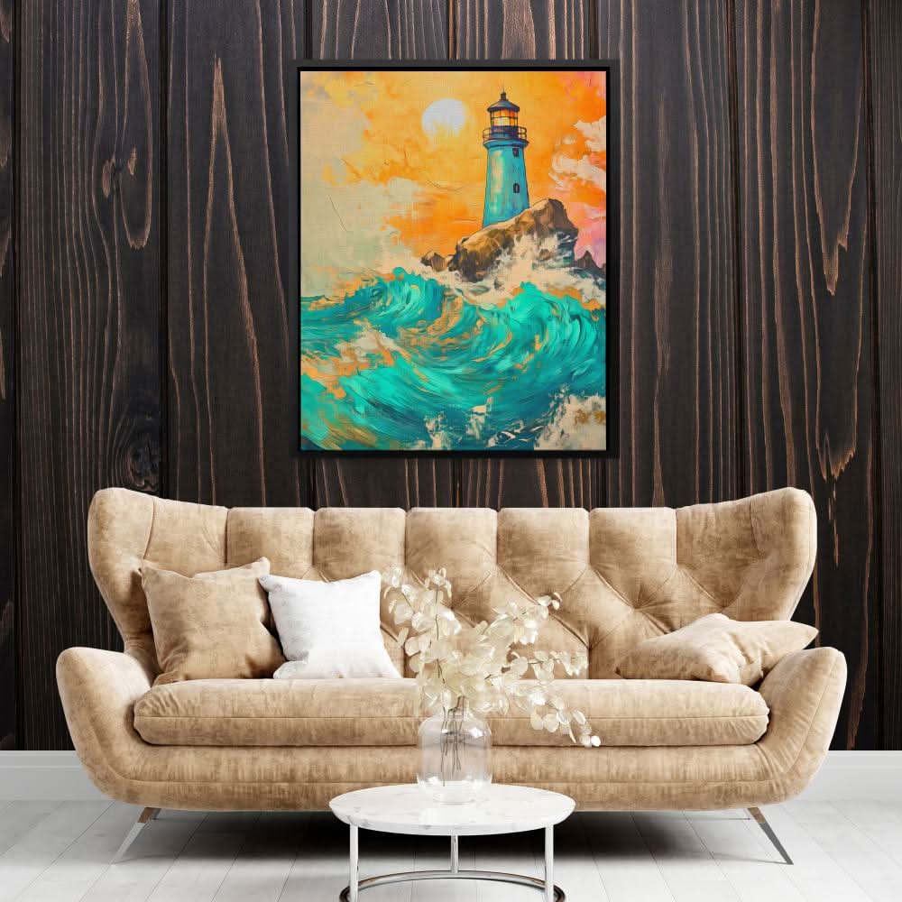 Dramatic Lighthouse - Wall Art in Black Frame