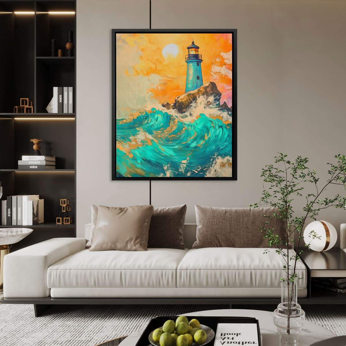 Dramatic Lighthouse - Blue Canvas Wall Art