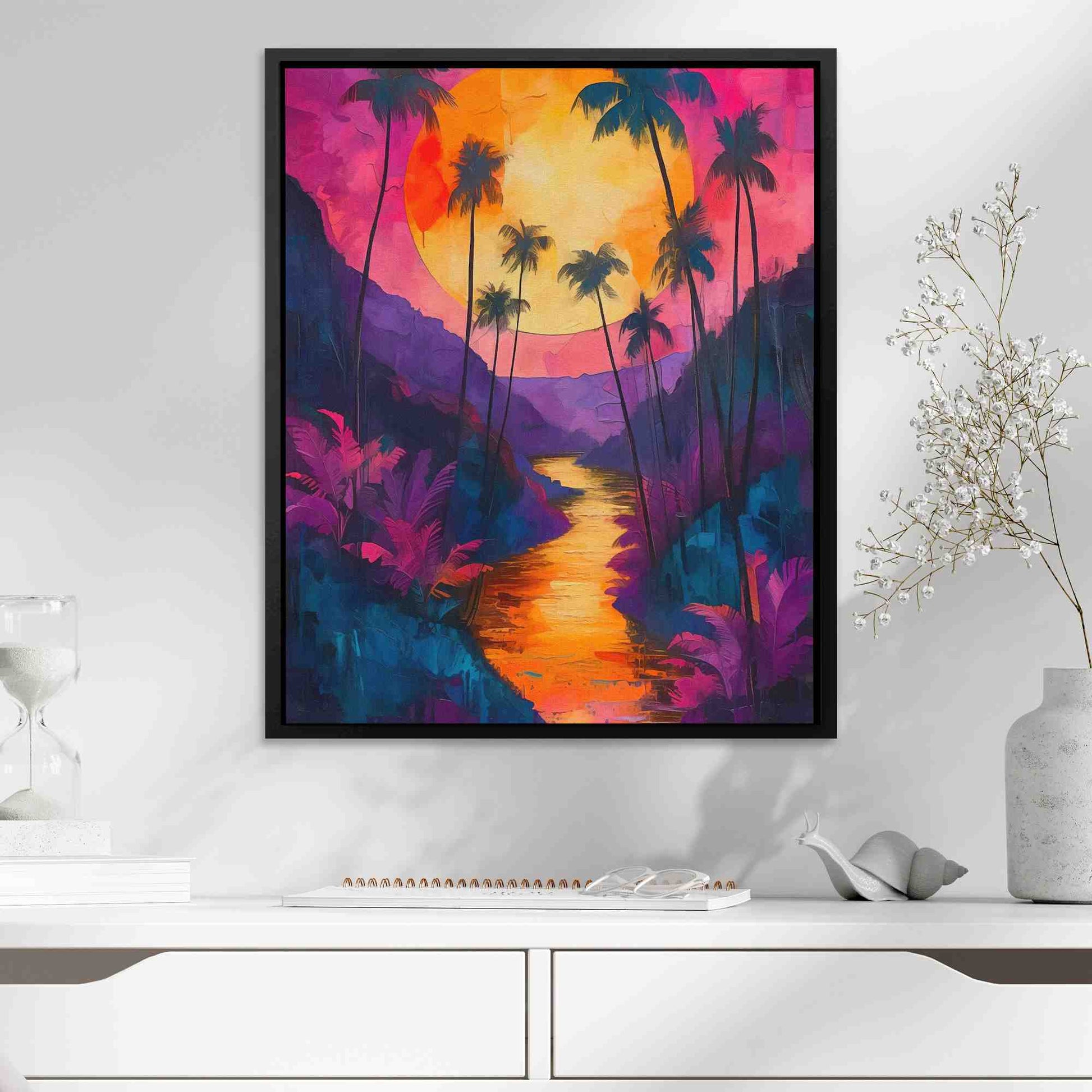 Dream of the River - Vaporwave Wall Art in Black Frame