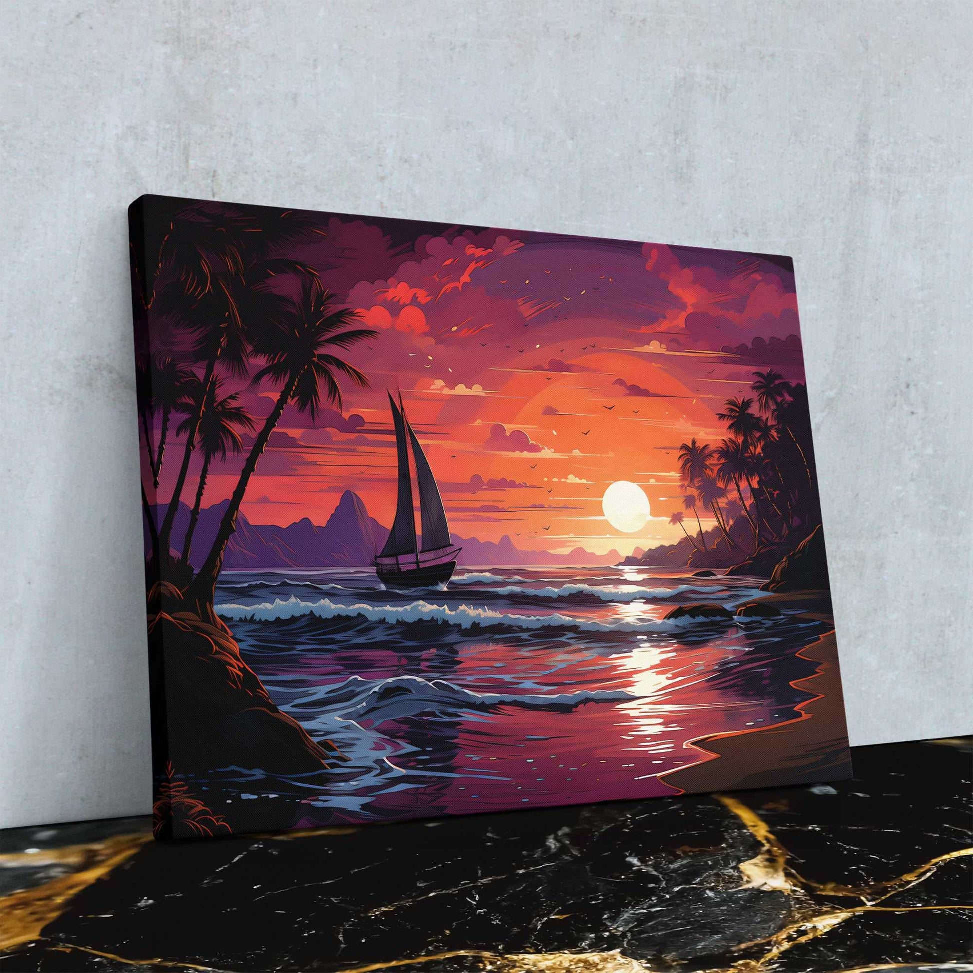 Dream Wave Sunset - Vaporwave Wall Art in Black Frame