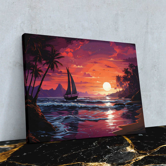 Dream Wave Sunset - Vaporwave Wall Art in Black Frame